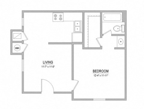 Floor plan for 1 bed, 530 sqft